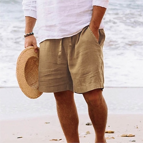 

Men's Shorts Linen Shorts Summer Shorts Drawstring Elastic Waist Straight Leg Plain Comfort Breathable Short Daily Beach 100% Cotton Fashion Chic & Modern Black Yellow Micro-elastic