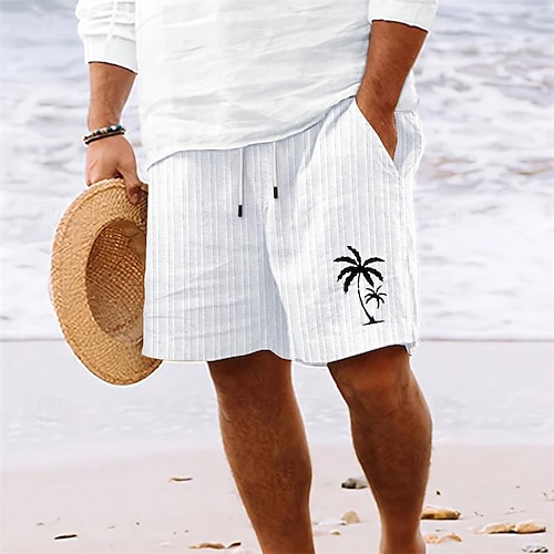 

Men's Summer Shorts Beach Shorts Casual Shorts Pocket Drawstring Elastic Waist Coconut Tree Comfort Breathable Short Holiday Vacation Beach Hawaiian Boho White Dark Red