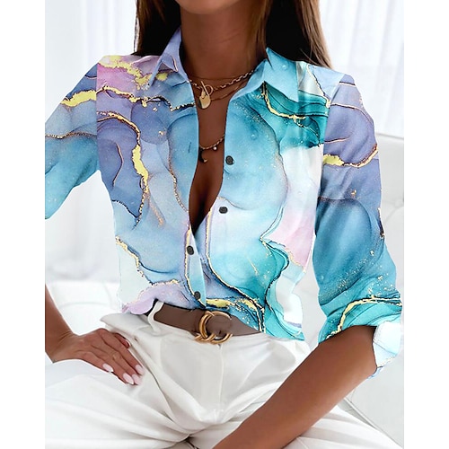 

Women's Shirt Blouse Graphic Abstract Casual Button Print Pink Long Sleeve Elegant Fashion Daily Shirt Collar Fall & Winter