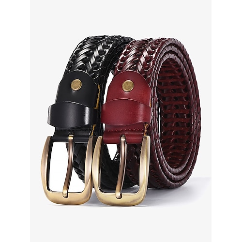 

Men's Braided Leather Belt with Brass Buckle – Vintage Style in Black and Brown, Adjustable for Casual and Formal Wear