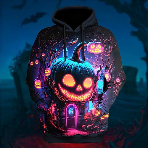 

Pumpa Grafiska tryck Herr Dagligen 3D-tryck Huvtröja Halloween Helgdag Utekväll Huvtröjor Blå Purpur Långärmad Huva Mönster Vår & Höst Designer Hoodie Sweatshirt