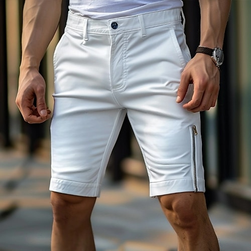 

Men's Shorts Chino Shorts Bermuda shorts Work Shorts Zipper Pocket Plain Comfort Soft Knee Length Outdoor Casual Daily Fashion Streetwear Black White Micro-elastic