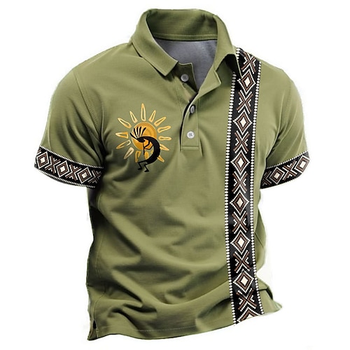 

Southwestern Print Men's Vintage Print Waffle Polo Shirt Outdoor Street Casual Polyester Short Sleeve Turndown Polo Shirts Blue Green Summer Spring S M L Lapel Polo