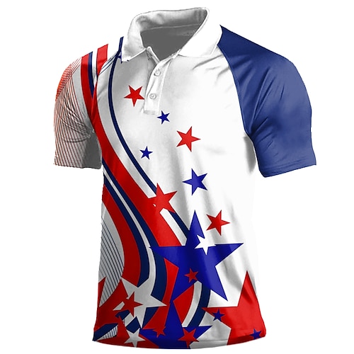 

National Flag Men's Casual 3D Polo Shirt Street Daily Holiday American Independence Day Polyester Short Sleeve Turndown Polo Shirts White Navy Blue Spring & Summer S M L Micro-elastic Lapel Polo