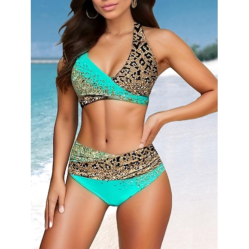 Femme Maillots de Bain Tankini Maillot de bain Vacances Léopard Sans Manches Maillots de bain