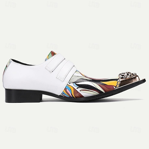  Herrenschuhe mit buntem Aufdruck und doppeltem Monkstrap und Schnallendetail mit goldener Spitze
