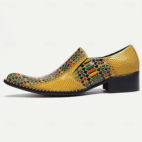  Herr Tofflor och Slip-Ons Tryck skor Klänningslakor Ormskinnskor Läder Italienskt fullkornigt kohud Bekväm Halksäker Loafers Ljusgul