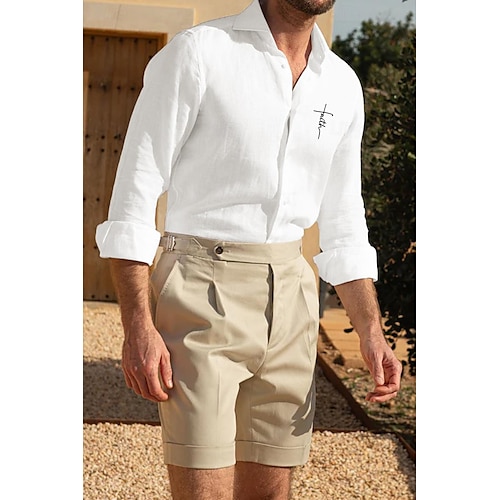  Per uomo Camicia Camicia bianca di cotone Camicia casual Camicia in cotone e lino Camicia di cotone Croce Vacanza Camicia hawaiana Nero Bianco Rosa Grigio Manica Lunga Bavero Primavera & Autunno