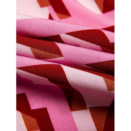  Mulheres Roupas de resort Vestido Longo Rosa Sem Manga Geométrico Guarnição do laço Primavera Verão Halter pescoço Elegante férias na praia S M L