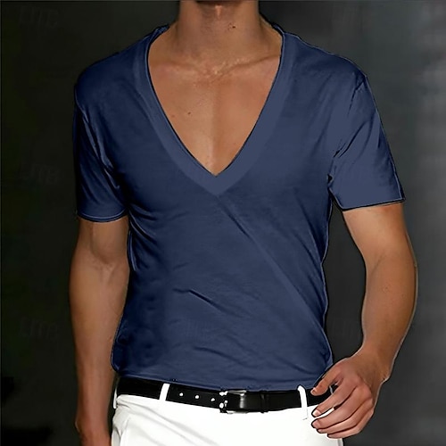  Herren T Shirt T-Shirt Kurze Ärmel V Ausschnitt Sommer Einfach Designer Basic Moderne zeitgenössische Klassicher Stil Urlaub Straße Ausgehen Schwarz Weiß Rot Top T-Shirt für Herren