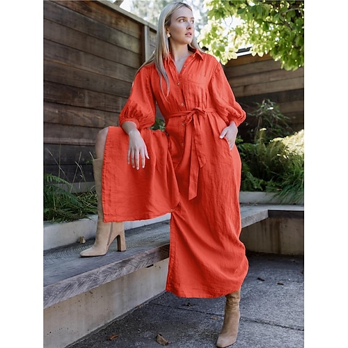 robe chemise longue en lin avec poche à lacets