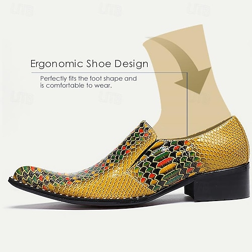  Herr Tofflor och Slip-Ons Tryck skor Klänningslakor Ormskinnskor Läder Italienskt fullkornigt kohud Bekväm Halksäker Loafers Ljusgul