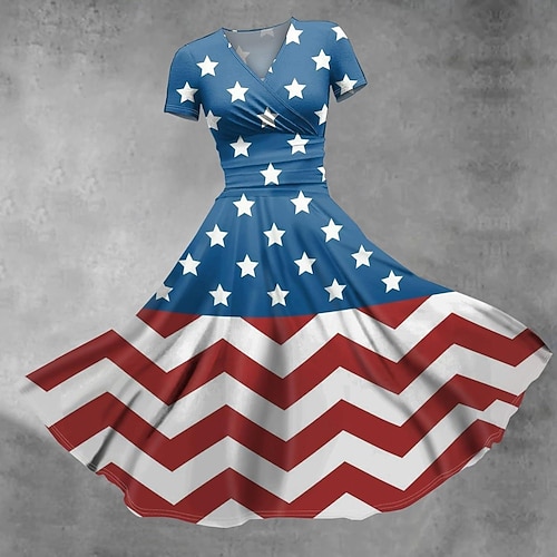 white christmas dresses PREORDER MOQ 5 Pcs GSD3490 4th of July USA Flag Star Girl's Dress 7-8T main image 0