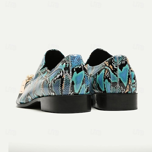  Kožené slip-on mokasíny s hadím potiskem pro muže - Stylové šaty s úzkou špičkou a kovovými špičkami