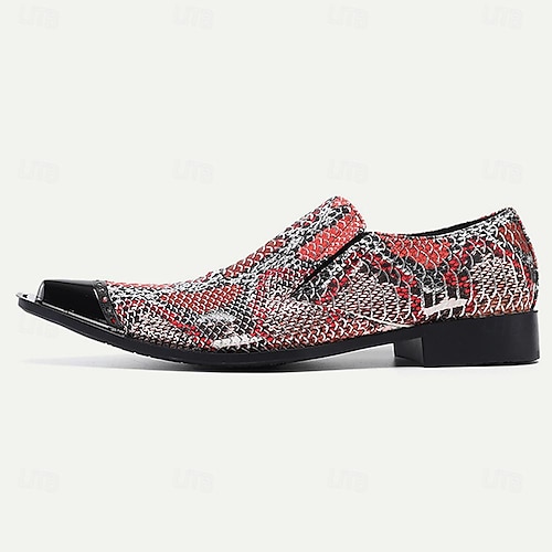  Herr Tofflor och Slip-Ons Tryck skor Klänningslakor Ormskinnskor Läder Italienskt fullkornigt kohud Bekväm Halksäker Loafers Röd