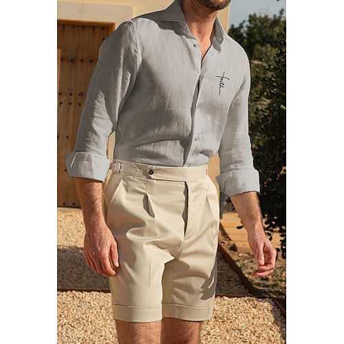  Per uomo Camicia Camicia bianca di cotone Camicia casual Camicia in cotone e lino Camicia di cotone Croce Vacanza Camicia hawaiana Nero Bianco Rosa Grigio Manica Lunga Bavero Primavera & Autunno