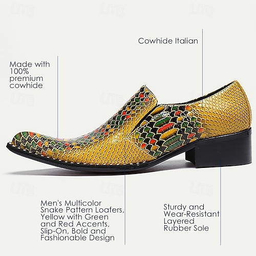  Herr Tofflor och Slip-Ons Tryck skor Klänningslakor Ormskinnskor Läder Italienskt fullkornigt kohud Bekväm Halksäker Loafers Ljusgul
