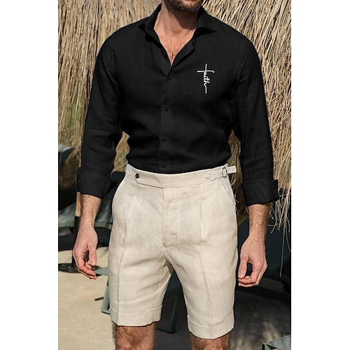  Per uomo Camicia Camicia bianca di cotone Camicia casual Camicia in cotone e lino Camicia di cotone Croce Vacanza Camicia hawaiana Nero Bianco Rosa Grigio Manica Lunga Bavero Primavera & Autunno