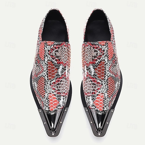  Herr Tofflor och Slip-Ons Tryck skor Klänningslakor Ormskinnskor Läder Italienskt fullkornigt kohud Bekväm Halksäker Loafers Röd