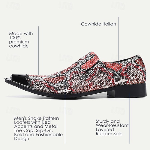 Herr Tofflor och Slip-Ons Tryck skor Klänningslakor Ormskinnskor Läder Italienskt fullkornigt kohud Bekväm Halksäker Loafers Röd