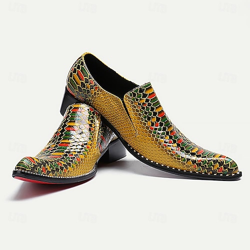 Herr Tofflor och Slip-Ons Tryck skor Klänningslakor Ormskinnskor Läder Italienskt fullkornigt kohud Bekväm Halksäker Loafers Ljusgul
