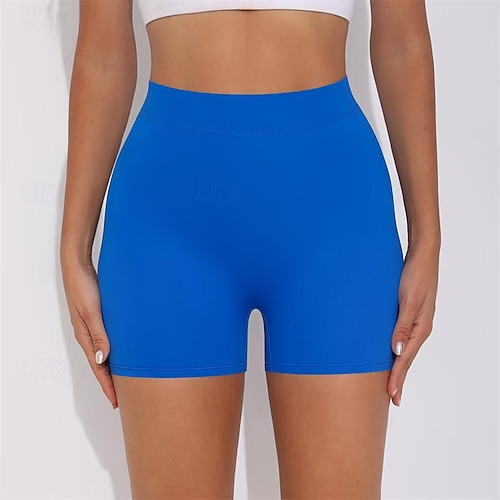 Pantaloncini da yoga da donna a vita alta, sportivi, increspati, sollevamento del sedere, allenamento, corsa, leggings caldi da donna pantaloncini a compressione con tasca, Rosso anguria, L