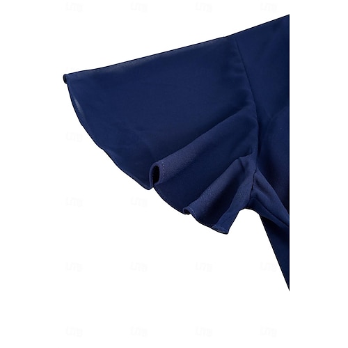  Dame Elegant kjole Midikjole Chiffon Flettet Drapering Fest Bryllupsgjest Cocktailfest Elegant Crew-hals Ermeløs Mørkeblå Farge
