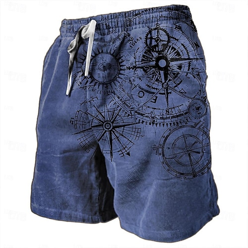 Per uomo Nautico Stampe Grafiche Bussola Pantaloncini da tuta Shorts da Spiaggia Pantaloncini in spugna Misura del girovita medio Retrò Vintage Casual Quotidiano Ferie Abbigliamento casual alla moda