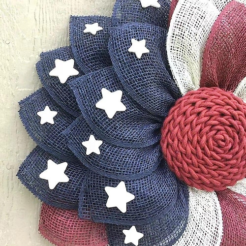  patriotisk krans amerikansk uavhengighetsdag dekorasjon rød hvit blå krans 4. juli kranser - rødhodet blomsterdørhenger for minnedag/den fjerde juli