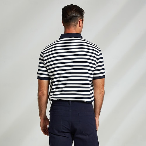  Herr Polo Stickad Polo Företag Ledigt Kavajslag Kortärmad Modern Formell Randig Horisontella Strips Knappar Sommar Marinblå Polo