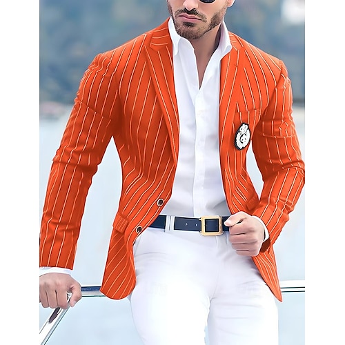 Herr Studenten Cocktailklädsel Kavaj Företag Formell kväll Bröllopsfest Endast topp Mode Ledigt Sommar Vår & Höst Polyester Rand Ficka Ledigt / vardag Enkelknäppt Blazer Svart Vit Gul Rodnande Rosa