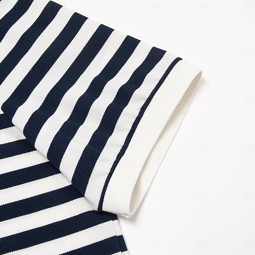  Men's Polo Knit Polo Sweater Business Casual Lapel Short Sleeve Fashion Modern Striped Button Summer Navy Blue Polo
