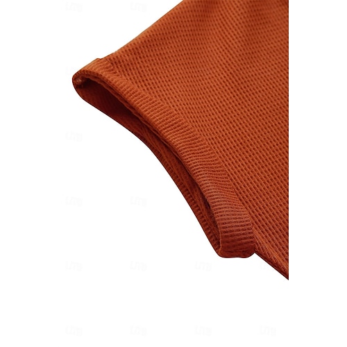  Damen Strickoberteil mit V-Ausschnitt, kurze Ärmel, elastisch, weich, gebranntes Orange, lässig, lockere Passform, vielseitige Frühlings- und Herbstkleidung