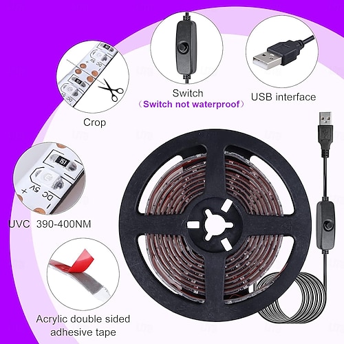  1m 2m 3M Flexibla LED-ljusslingor 60-300 lysdioder 2835 SMD 8mm 1Sätt monteringsfäste 1set Lila LED Ljusslingor Halloween Utomhus Vattentät USB-driven Batterier Drivs