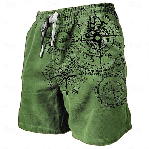  Per uomo Nautico Stampe Grafiche Bussola Pantaloncini da tuta Shorts da Spiaggia Pantaloncini in spugna Misura del girovita medio Retrò Vintage Casual Quotidiano Ferie Abbigliamento casual alla moda