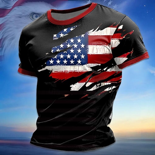  Veterans Day Men's Patriot Patriotic Veteran American Flag T shirt Short Sleeve T shirt 3D Print Crew Neck Shirt Street Style Party Birthday Street Black White Summer Spring Clothing Apparel S M L