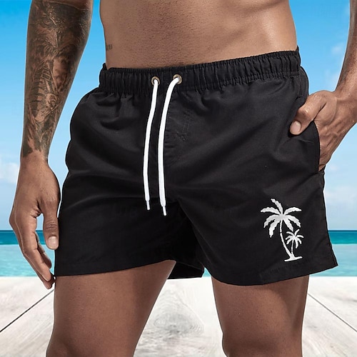  Homme Surf Boardshort short de bain Short de bain Cordon avec doublure en maille Taille elastique Cocotier Confort Séchage rapide Court Vacances Plage Fin de semaine Mode Décontractées Noir Blanche