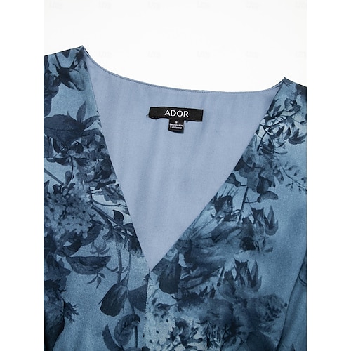  Navy Floral Chiffon Elastic Waist Dress