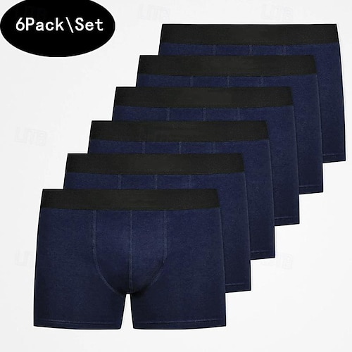 Herr 6-pack Boxerkalsonger Underkläder Briefs Boxershorts Bomull Andningsfunktion Slät Mörkblå