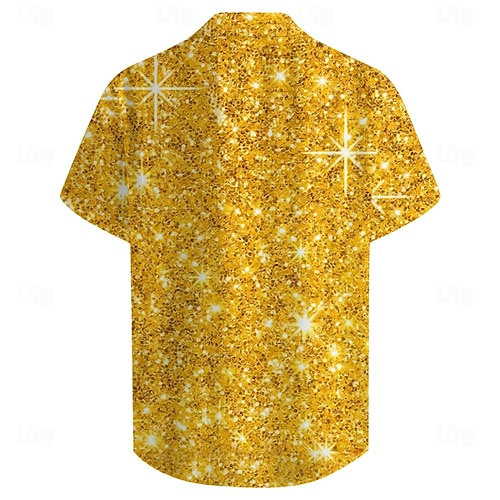  Men's Shirt Button Up Shirt Short Sleeve Fashion Casual Daily Holiday Summer Turndown Buttons Print Gold