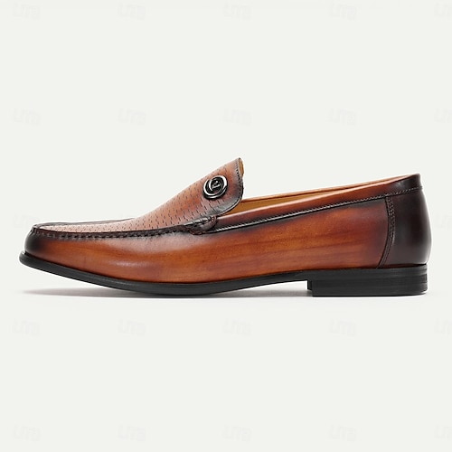  Braune Leder-Loafer für Herren – elegante Schlupfschuhe mit Metalldetail