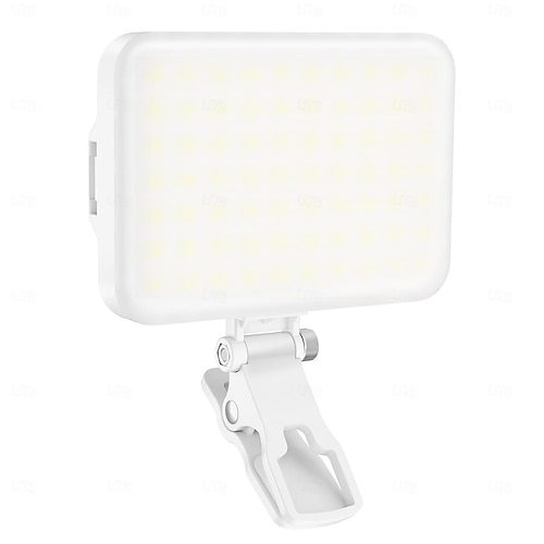  60LED Portable Selfie Light Video Conference Lighting with Clip & Camera, Rechargeable Fill Light Tri-color Modes for Phone iPhone Webcam Laptop Photo Makeup