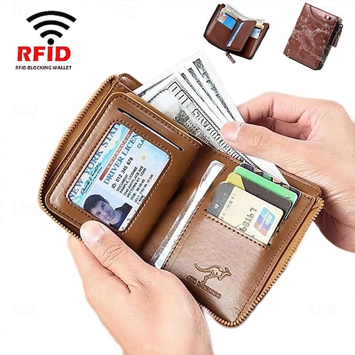 ארנק עור PU חסימת RFID לגברים עם רוכסן מחזיק כרטיסי אשראי עם מספר חריצים תיק עסקים