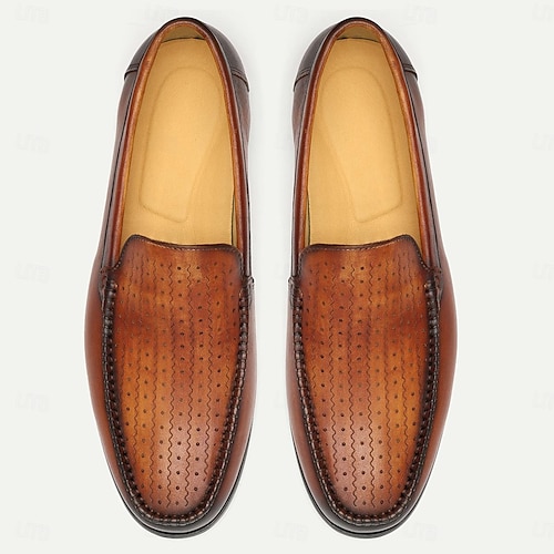  Atmungsaktive Loafer aus perforiertem Leder für Herren - Slipper aus hochwertigem Rindsleder für die Freizeit und den Business-Look