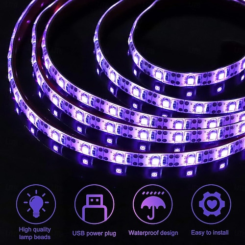  1m 2m 3M Flexibla LED-ljusslingor 60-300 lysdioder 2835 SMD 8mm 1Sätt monteringsfäste 1set Lila LED Ljusslingor Halloween Utomhus Vattentät USB-driven Batterier Drivs