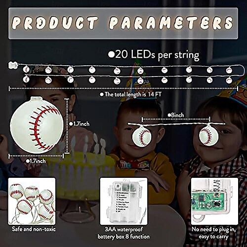  1 stk vanntett fotball string lys med fjernkontroll, euro cup fotball/baseball/rugby/basketball/ string light 3m-20leds innendørs og utendørs atmosfære dekorasjon lys streng øl festival