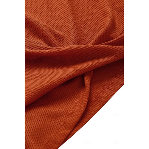  Damen Strickoberteil mit V-Ausschnitt, kurze Ärmel, elastisch, weich, gebranntes Orange, lässig, lockere Passform, vielseitige Frühlings- und Herbstkleidung