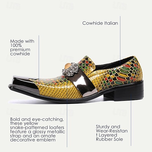  ανδρικά loafers σε στιλ πανκ από δέρμα αγελάδας premium - slip-on φόρεμα με μοτίβο φιδιού με διακοσμητική αγκράφα και μεταλλικό καπέλο στα δάχτυλα