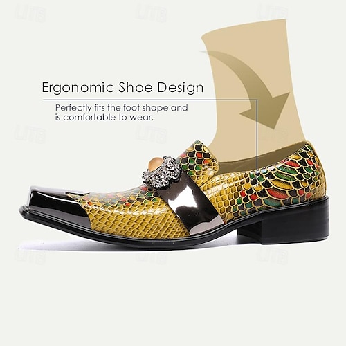  ανδρικά loafers σε στιλ πανκ από δέρμα αγελάδας premium - slip-on φόρεμα με μοτίβο φιδιού με διακοσμητική αγκράφα και μεταλλικό καπέλο στα δάχτυλα
