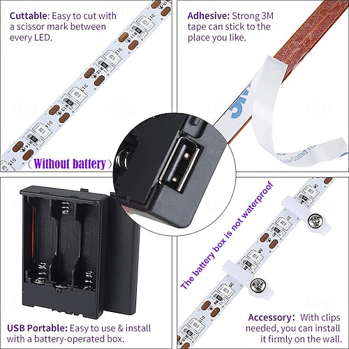  1m 2m 3M Flexibla LED-ljusslingor 60-300 lysdioder 2835 SMD 8mm 1Sätt monteringsfäste 1set Lila LED Ljusslingor Halloween Utomhus Vattentät USB-driven Batterier Drivs